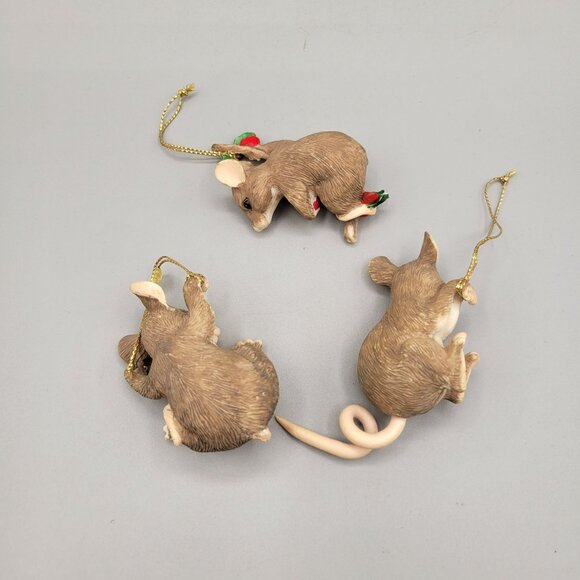 Charming Tails Hang In There Christmas Ornaments 3 Mice Pale Version Early - Picture 5 of 12